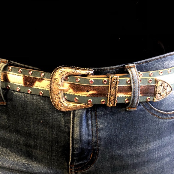 LEATHEROCK Vintage leather and cowhide belt